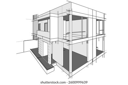 Urban Wireframe house sketch – Modern Architectural Perspective