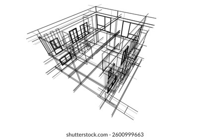 Urban Wireframe house sketch – Modern Architectural Perspective
