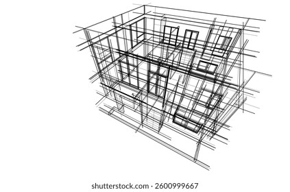 Urban Wireframe house sketch – Modern Architectural Perspective