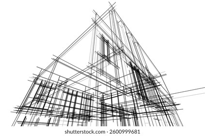 Urban Wireframe house sketch – Modern Architectural Perspective