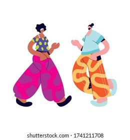 Urban woman and man cartoon with casual cloth design, Girl boy female male person people human and social media theme Vector illustration