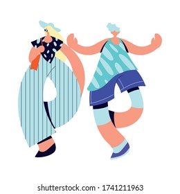 Urban woman and man cartoon with casual cloth design, Girl boy female male person people human and social media theme Vector illustration