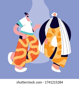 Urban woman and man cartoon with casual cloth design, Person people human and social media theme Vector illustration