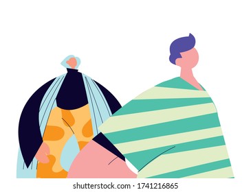Urban woman and man cartoon with casual cloth design, Girl boy female male person people human and social media theme Vector illustration