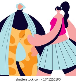 Urban women cartoons with casual cloth design, girl female person people human and social media theme Vector illustration