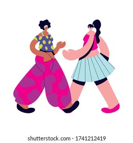 Urban women cartoons with casual cloth design, girl female person people human and social media theme Vector illustration