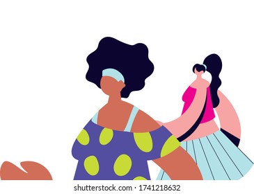 Urban women cartoons with casual cloth design, girl female person people human and social media theme Vector illustration