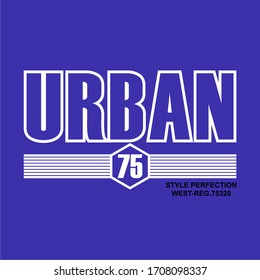 URBAN, WORD DESIGN, BLUE CLOTH, SCREEN PRINTING, T SHIRT.