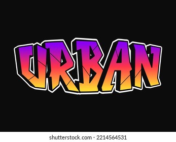 Urban word trippy psychedelic graffiti style letters.Vector hand drawn doodle cartoon logo urban illustration. Funny cool trippy letters, fashion, graffiti style print for t-shirt, poster