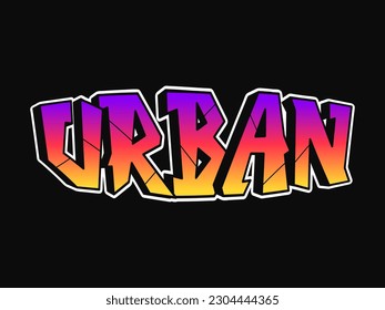 Urban word trippy psychedelic graffiti style letters.Vector hand drawn doodle cartoon logo urban illustration. Funny cool trippy letters, fashion, graffiti style print for t-shirt, poster