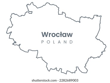 Urban Wroclaw map. Map of Wroclaw, Poland borders. Light stroke version.