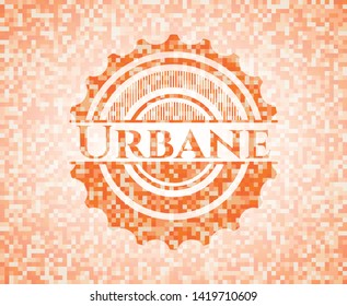 Urbane orange tile background illustration. Square geometric mosaic seamless pattern with emblem inside.