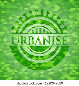 Urbanise green emblem with mosaic ecological style background