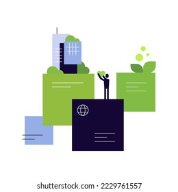 Urbanistics and city greening. Humans nature care. Eco-friendly living concept. Simple geometric chart. Infographic element with place for text. Vector file.