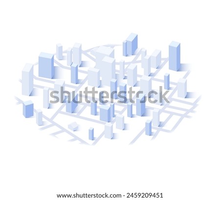 Urbanization concept, cityscape on map with interconnected lines. Encompasses the growth of urban areas. Reflects population concentration, the increasing interconnectedness of urban spaces. Vector