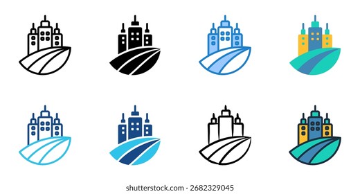 Urbanization icon set multiple style collection 
