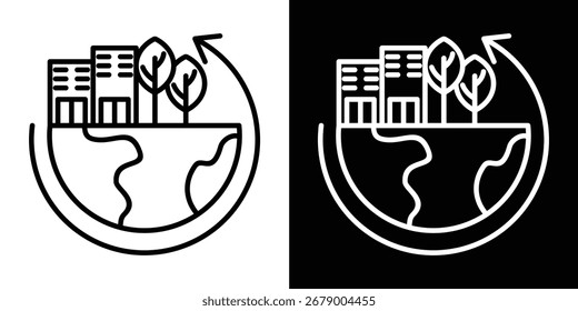 Urbanisierungssymbol in Umrissform, Vektorgrafik, schwarz-weiß