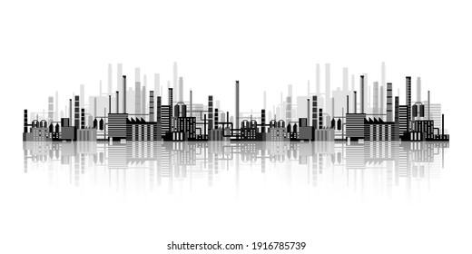 Urbanization, industrial background. Pipeline. Air pollution. Oil and gas fuel. Vector illustration.