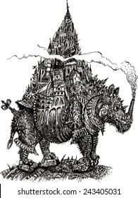 Urbanized rhino in style steampunk