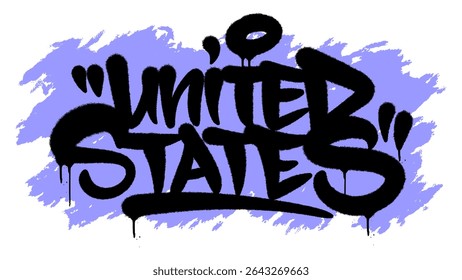 Urban-style UNITED STATES graffiti with black spray paint on pastel blue. No stars, just strong lettering. Great for patriotic clothing, wall art, and bold visuals.