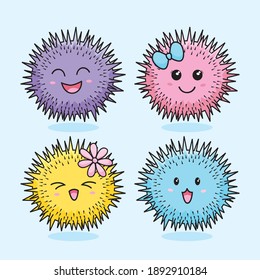 Urchin Cartoon Cute Kawaii Set Collections