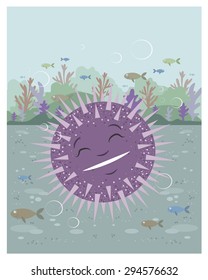 Urchin floating in the sea in editable vector file
