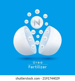 Urea fertilizer white. Minerals nitrogen nutrient organic float out of fertilizer pellets. Supplement the soil quality before seed plant. Agriculture concept. Use ad the agricultural industry. Vector.