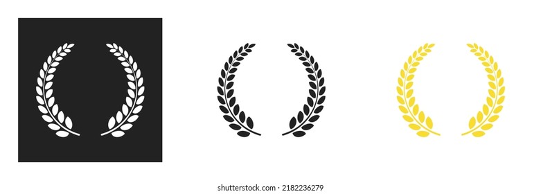 urel wreath of victory icon. black silhouette of round laurel foliage, wheat and oak wreaths depicting award, achievement, heraldry, nobility. Vintage design element for medals, awards, coat of arms o