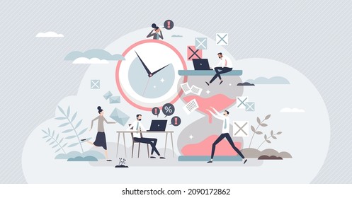 Urgency and ASAP time deadline for business project tiny person concept. Task priority for urgent challenge vector illustration. Efficiency and hurry productivity in last minute vector illustration.