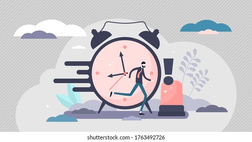 Urgency In Business Project Deadline Flat Tiny Persons Concept Vector Illustration. Time Management With Stressful Hurry Moment Abstract Visualization. Professional Businessman Important Occasion.