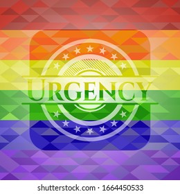 Urgency emblem on mosaic background with the colors of the LGBT flag