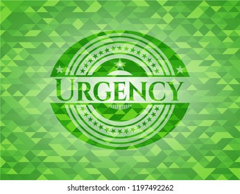 Urgency green emblem. Mosaic background