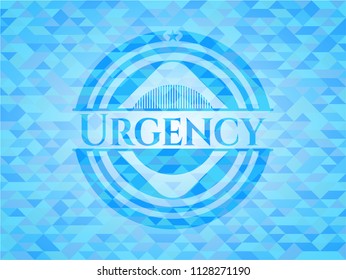 Urgency light blue emblem with triangle mosaic background