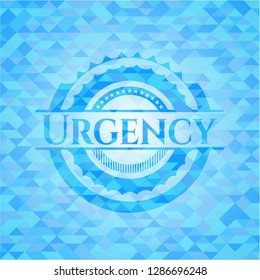 Urgency light blue emblem with triangle mosaic background