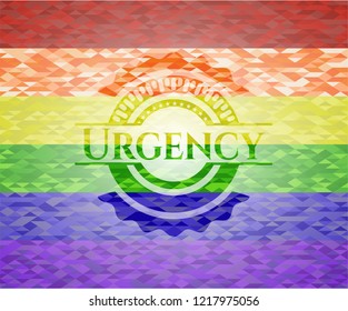 Urgency on mosaic background with the colors of the LGBT flag