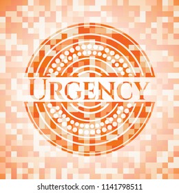 Urgency orange mosaic emblem with background