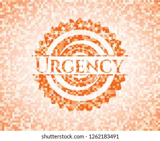 Urgency orange mosaic emblem with background
