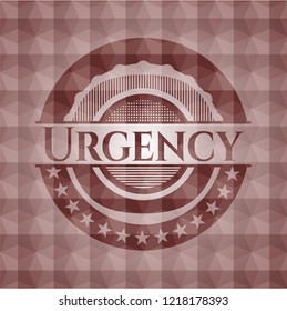 Urgency red seamless emblem with geometric pattern.