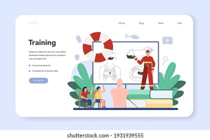 Notfallhilfe Hilfe Web-Banner oder Landing-Page. Rettungsschwimmer in einheitlicher Hilfe für die erste Hilfe für verletzte Personen. Einzelne flache Vektorgrafik