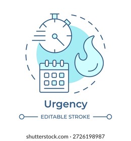 Icono de concepto azul suave de emergencia. Gestión del tiempo, calendario de programación. Control de tareas, organización de la carga de trabajo. Ilustración de línea de forma redonda. Abstractas idea. Diseño gráfico. Fácil de usar en el folleto