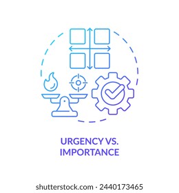 Icono de concepto de gradiente azul de urgencia vs importancia. Administración de tareas. Ilustración de línea de forma redonda. Idea abstracta. Diseño gráfico. Fácil de usar en infografía, material promocional, artículo, entrada de blog