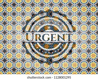 Urgent arabic badge. Arabesque decoration.