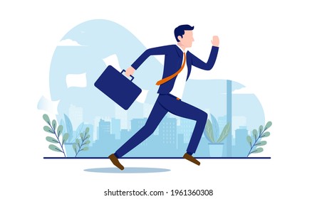 Urgent business - Determined business person running in a hurry to be punctual. Tight schedule concept. Vector illustration on white background.