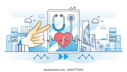 La EMR o la base de datos de registros médicos eléctricos esbozan el concepto de manos. Información sobre el diagnóstico de la enfermedad del paciente, su historial médico y la Ilustración vectorial del tratamiento. Sistema digital moderno.