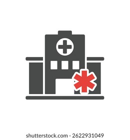 Urgent Care Medical Center Solid Icon Hospital Structure With Health Cross Indicating Emergency Services