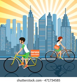 urgent delivery work of the cycle courier illustration