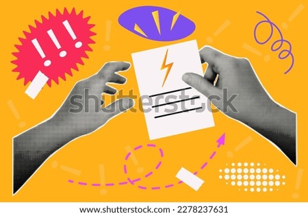 Urgent document, halftone collage. Deadline, fast execution of an important document. A woman's hand holds a paper document, accept the task, follow the instructions. Modern vector advertising poster.