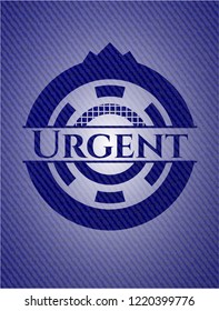 Urgent emblem with denim texture