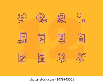 Urgent help line icon set. Patient, pills, prescription. Healthcare concept. Can be used for topics like medical assistance, first aid, consulting