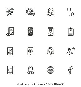 Urgent help line icon set. Patient, pills, prescription. Healthcare concept. Can be used for topics like medical assistance, first aid, consulting
